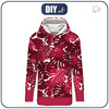 LONG WOMEN’S HOODIE (MEGI) - MONSTERA 2.0 / viva magenta - looped knit fabric - XXXL