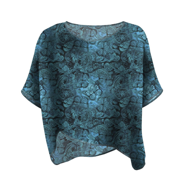 LEHKÁ HALENKA OVERSIZE "ELENA" - BAREVNÍ MOTÝLI/ modrá - Sada šití