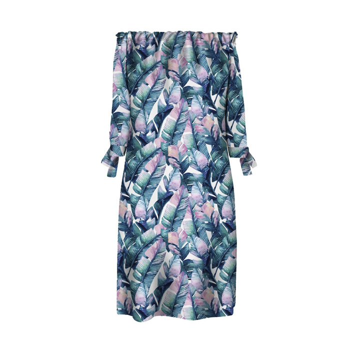 DRESS "CARMEN" - WATER-COLOR LEAVES - crepe XS