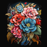 BOUQUET OF FLOWERS WZ.1 - panel (75cm x 80cm) brushed knitwear with elastane ITY