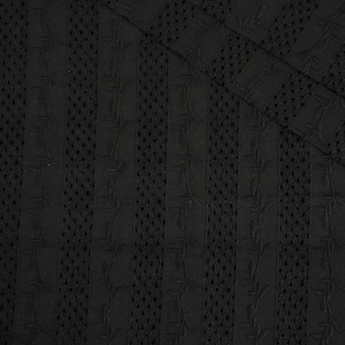 TWIGS / black - Embroidered cotton fabric