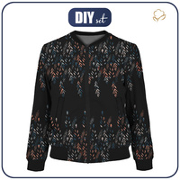 WOMEN’S BOMBER JACKET (KAMA) - LEAVES PAT. 3 / BLACK - sewing set XS