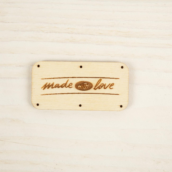 Wooden label rectangular - MADE WITH LOVE / PAT. 1 - 1 pc