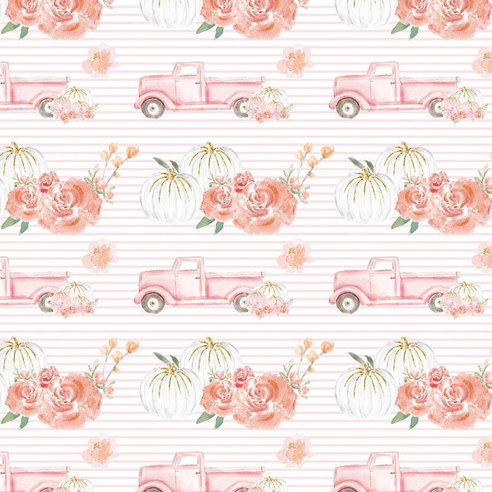 PUMPKINS ON THE PICKUP / STRIPES (PUMPKIN GARDEN) - Cotton woven fabric