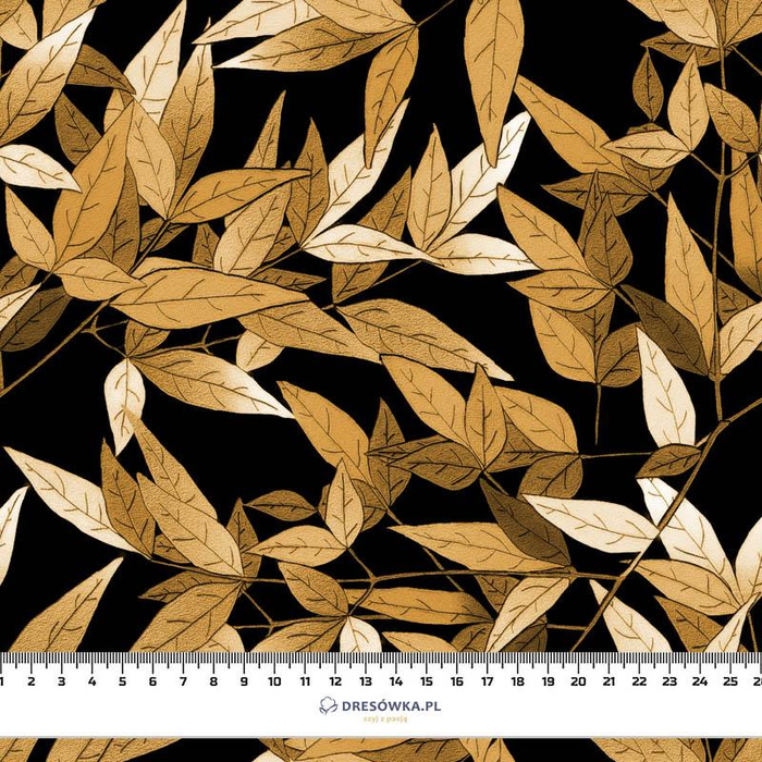 LEAVES pat. 1 (gold) / black - Waterproof woven fabric
