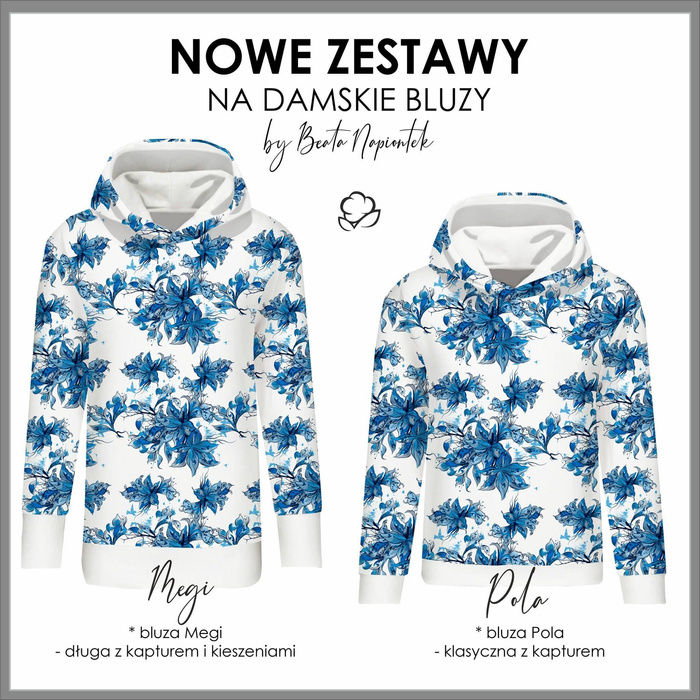 BLUZA DAMSKA (MEGI) - DŁUGA Z KAPTUREM - BULDOG / paski - dzianina pętelkowa - M