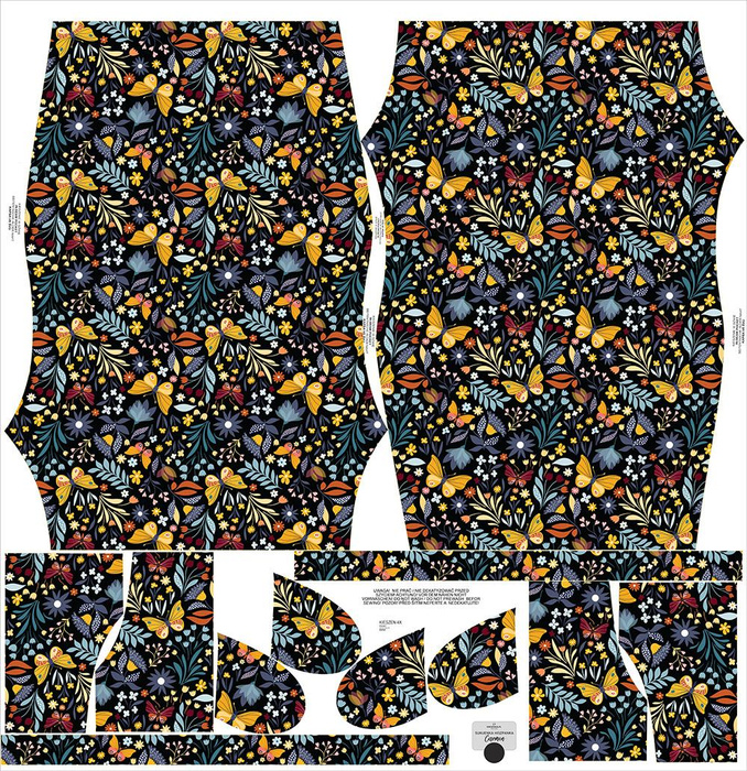 DRESS "CARMEN" - FOLK BUTTERFLIES / black - sewing set
