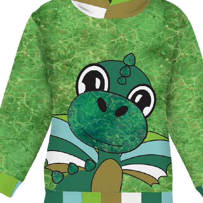 KID'S HOODIE (ALEX) - DRAGON DINO - looped knit fabric (134/140)