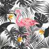 FLAMINGOS WITH LEAVES - Cotton woven fabric