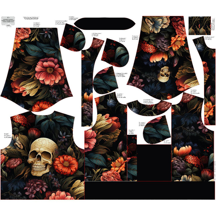 DÁMSKA BOMBER BUNDA (KAMA) - FLOWERS AND SKULL XL