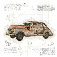 AUTO RETRO WZ. 1 - panel (75cm x 80cm) SINGLE JERSEY