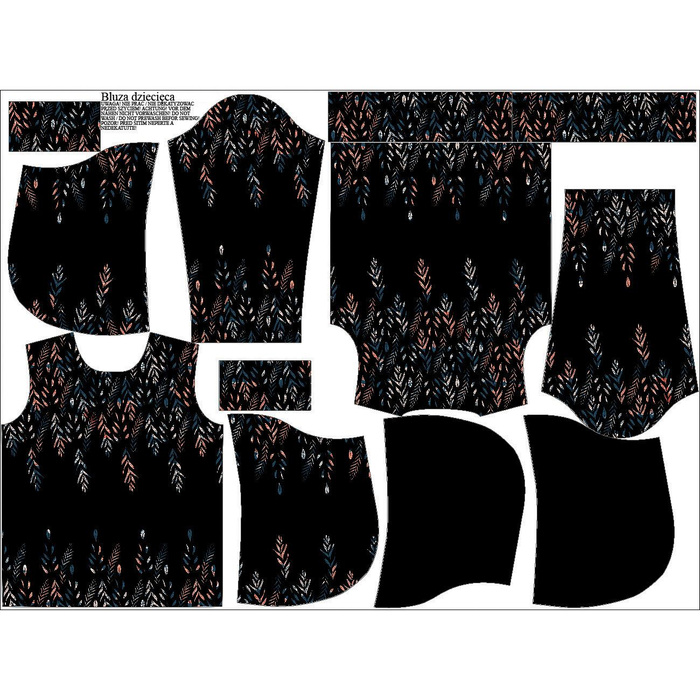 KINDER HOODIE (ALEX) - BLÄTTER M. 3 / SCHWARZ - Nähset (134/140)