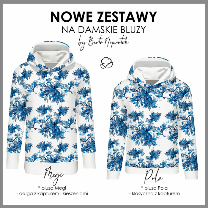 BLUZA DAMSKA (MEGI) - DŁUGA Z KAPTUREM - LODOWY OGRÓD -  dzianina pętelkowa - S