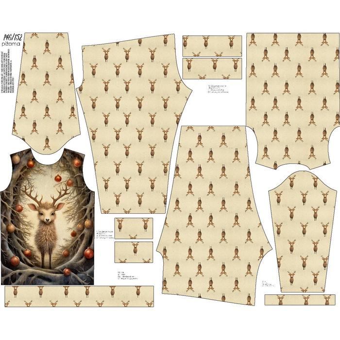 DĚTSKÉ PYŽAMO "MIKI" - VINTAGE CHRISTMAS REINDEER VZ. 1 - Sada šití (98/104)