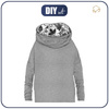 Sweatshirt mit Schalkragen und Fledermausärmel (FURIA) - MELANGE HELLGRAU / blumen (Motiv 2 grau) - Nähset - XXXL