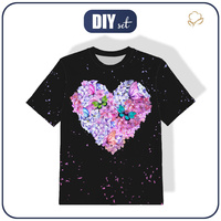 KID’S T-SHIRT - HEART FLOWERS / black - sewing set (128/134)