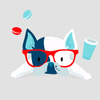 Dog with glasses (J'adore Paris) / aqua - panel single jersey TE210