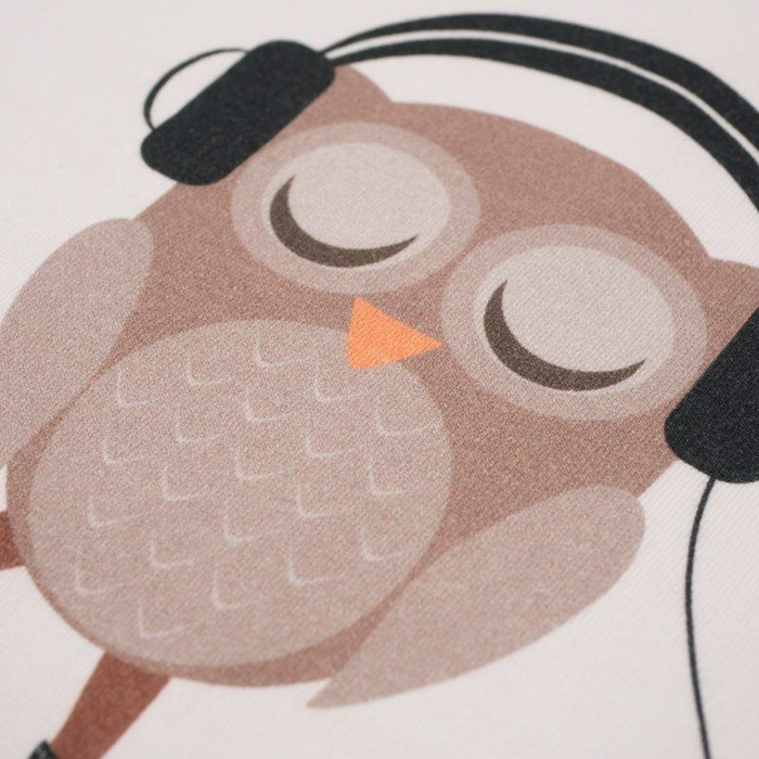 OWL WITH HEADPHONES / beige - panel looped knit 