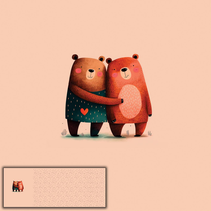 BEARS IN LOVE 1 - panoramic panel brushed knitwear with elastane ITY (60cm x 155cm)