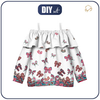 Carmenausschnitt Bluse (VIKI) - SCHMETTERLINGE (M 1 rosa) / weiß - Nähset