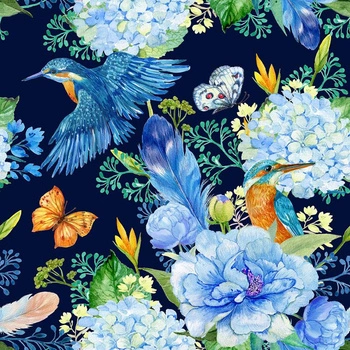 EISVÖGEL UND FLIEDER (EISVÖGEL AUF DER WIESE) / navy