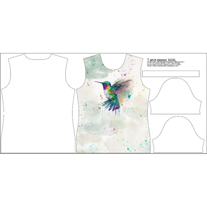 WOMEN’S T-SHIRT M - WATERCOLOR HUMMINGBIRD - sewing set 