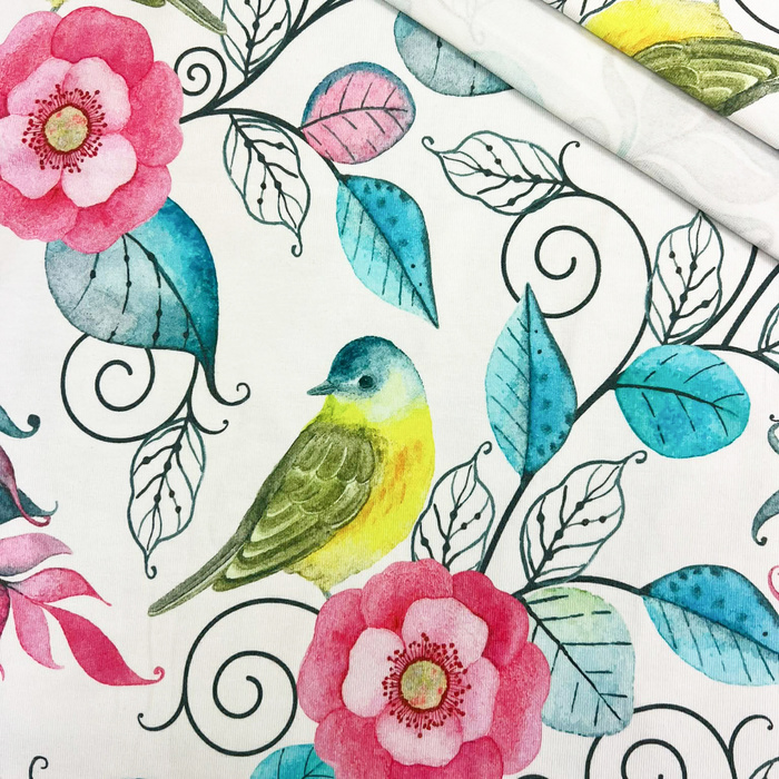 BIRDS & FLOWERS / pink lemonade - Bio Single Jersey Sommersweat