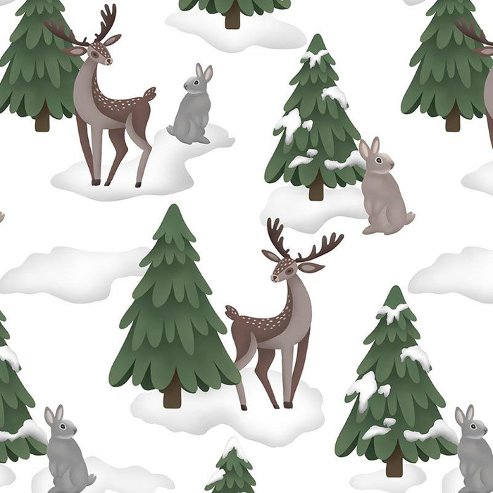DEERS AND BUNNIES (IN THE SANTA CLAUS FOREST) - looped knit fabric