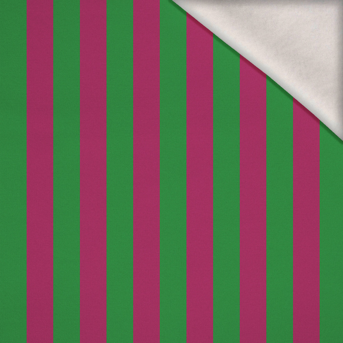 PINK-GREEN STRIPES - teplákovina počesaná s elastanem ITY