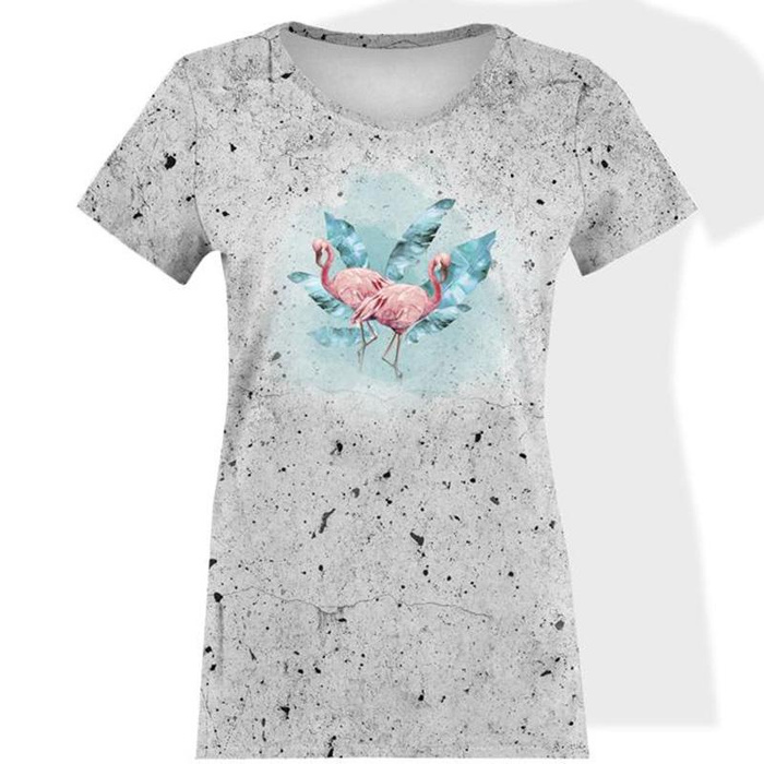 WOMEN’S T-SHIRT - FLAMINGOS pat. 2 / concrete - single jersey XXXL