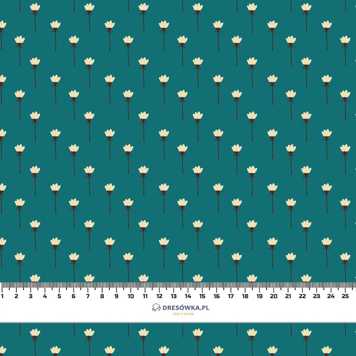 SMALL WHITE FLOWERS / emerald - Slub Weave 