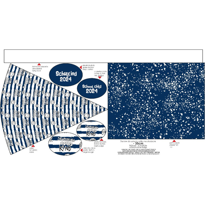 First Grade Candy Cone - SCHRECKLICH COOLES KIND / DARK BLUE STRIPES (SCHOOL DRAWINGS) - sewing set