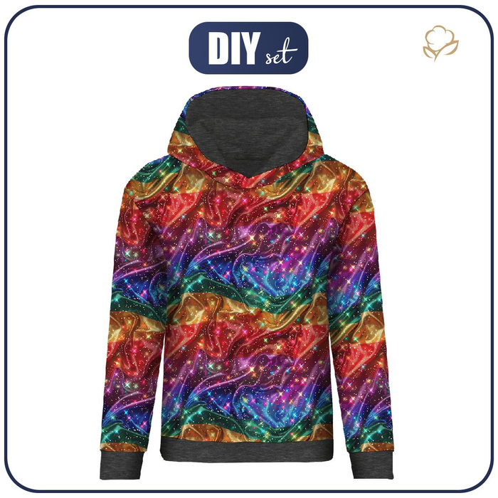 CLASSIC WOMEN’S HOODIE "POLA" (XS) - HOLOGRAPHIC RAINBOW pat. 5 - sewing set