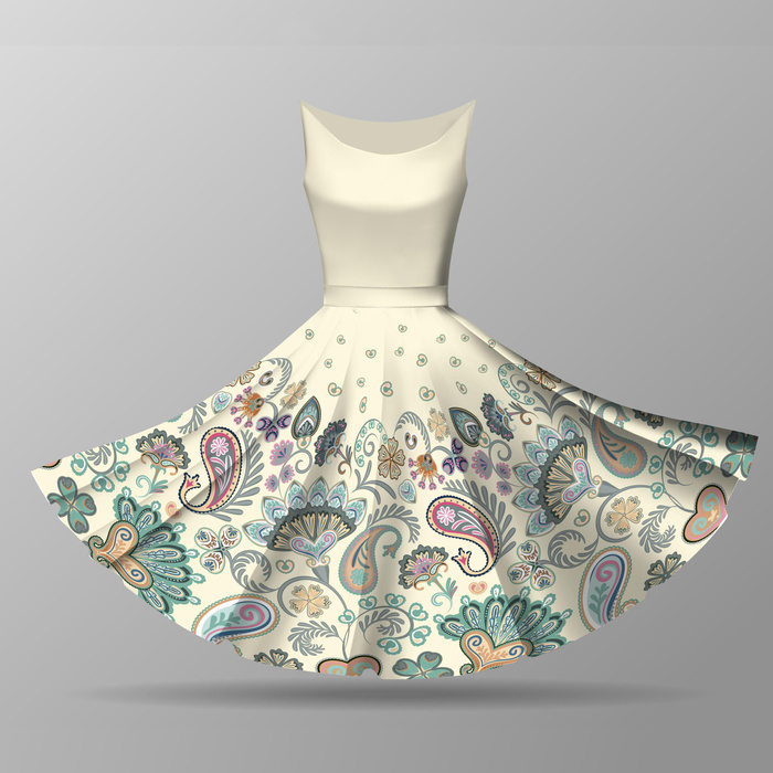 KWIATY (wzór 1) / ecru - mały panel na spódnicę z koła 