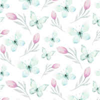 SCHMETTERLINGE UND TULPEN (AQUARELL-SCHMETTERLINGE) - Baumwoll Musselin