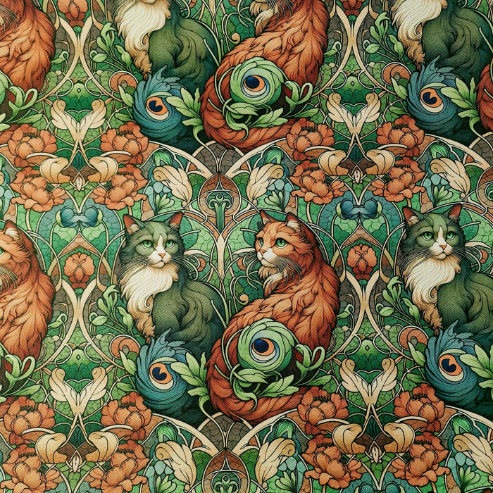 ART NOUVEAU CATS & FLOWERS VZ. 3 - single jersey 