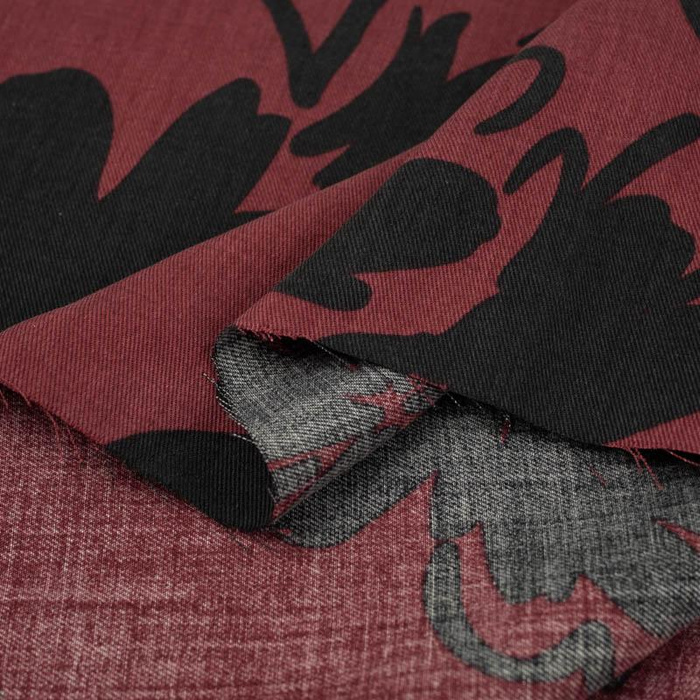BLACK FLOWERS / maroon - Lyocell woven fabric