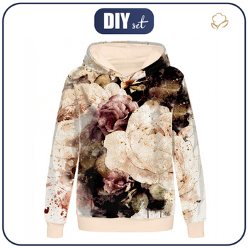 CLASSIC WOMEN’S HOODIE (POLA) - WATERCOLOR FLOWERS Pat. 4 - looped knit fabric