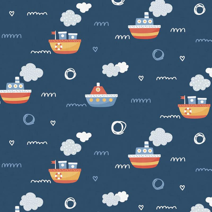 SHIPS pat. 3 / dark blue (ADVENTURE BEGINS) - Waterproof woven fabric
