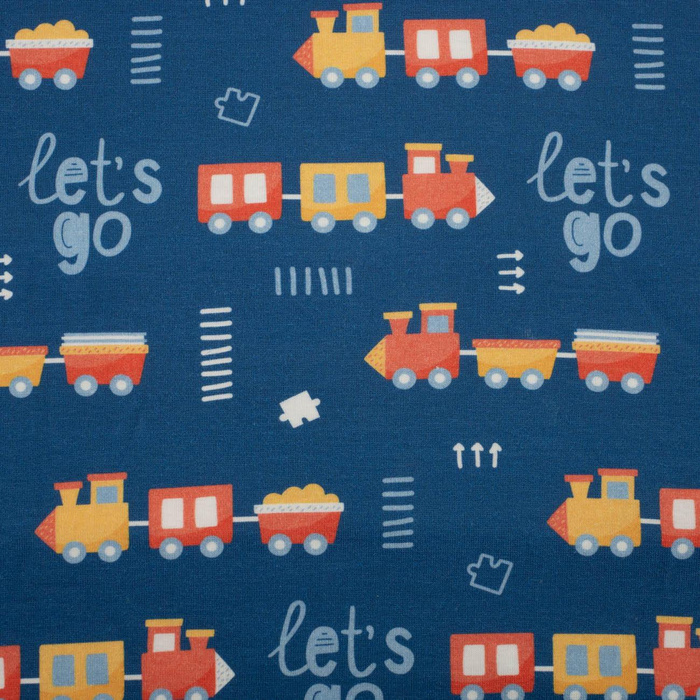 LOKOMOTYWY (LET’S GO) / granatowy (ADVENTURE BEGINS) - single jersey z elastanem 