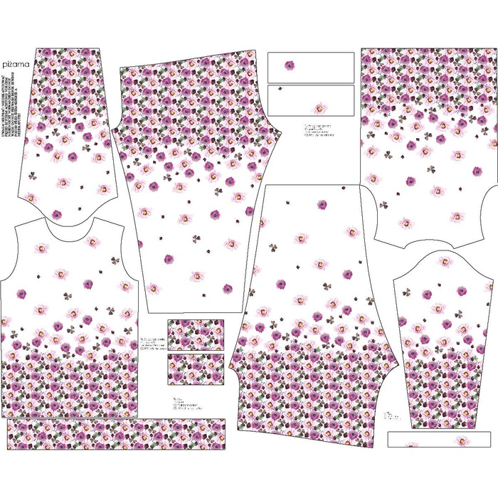 KINDERPYJAMAS "MIKI" - BLUMEN UND KLEEBLÄTTER (AUF DER WIESE) - Elastische Baumwoll Maschenware (134/140)
