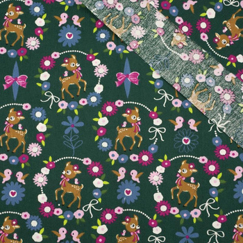 ROE DEER (wreaths) / green - POPLIN 100% cotton