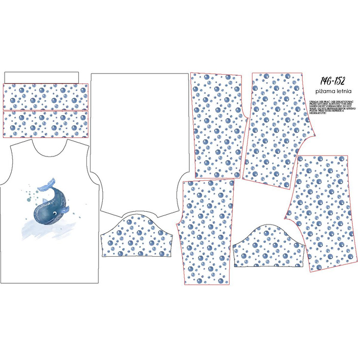 CHILDREN'S PAJAMAS "ADA" - WHALES / bubbles - Bamboo Single Jersey with elastan (122/128)