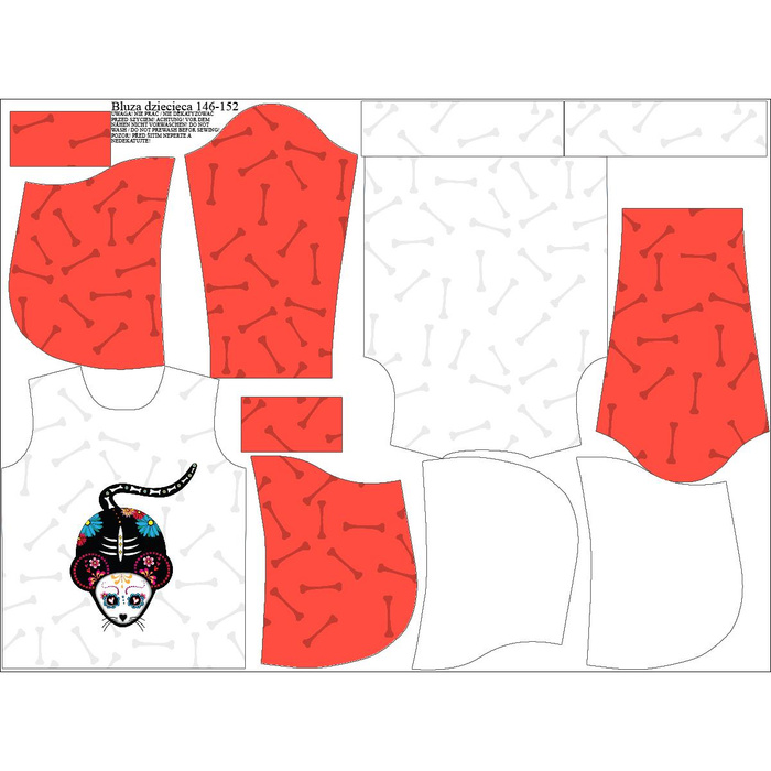 KID'S HOODIE (ALEX) - MOUSE SARA (DIA DE LOS MUERTOS) - looped knit fabric (134/140)