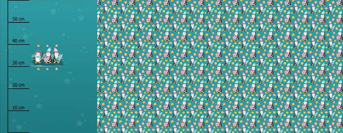 FRIENDS PENGUINS PAT. 2 / sea blue (CHRISTMAS PENGUINS) - PANORAMIC PANEL 60 cm