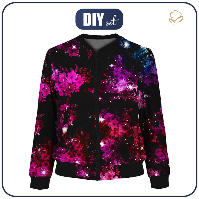 WOMEN’S BOMBER JACKET (KAMA) - FLOWERS / GALAXY - sewing set S