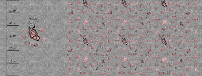 ALWAYS BEAUTIFUL (GLITTER SCHMETTERLINGE) / ACID WASH GRAU - SINGLE JERSEY panoramisches Paneel (60cm x 155cm)