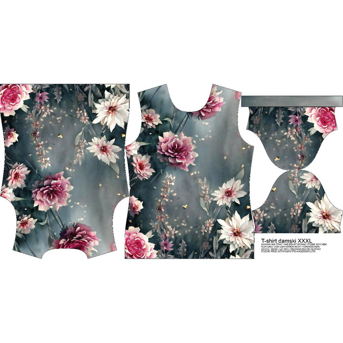 T-SHIRT DAMSKI - VINTAGE FLOWERS wz. 6 - zestaw do uszycia XXXL