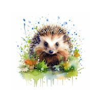WATERCOLOR HEDGEHOG - Panel (60cm x 50cm) Lycra 300g