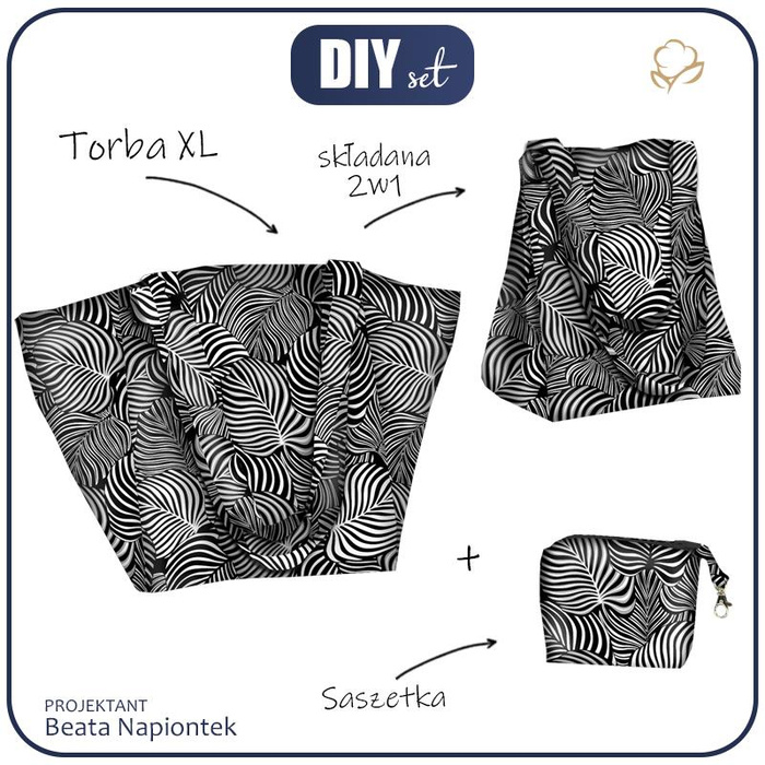 XL Tasche mit Utensilientasche 2 in 1 - ZEBRA BLÄTTER - Nähset